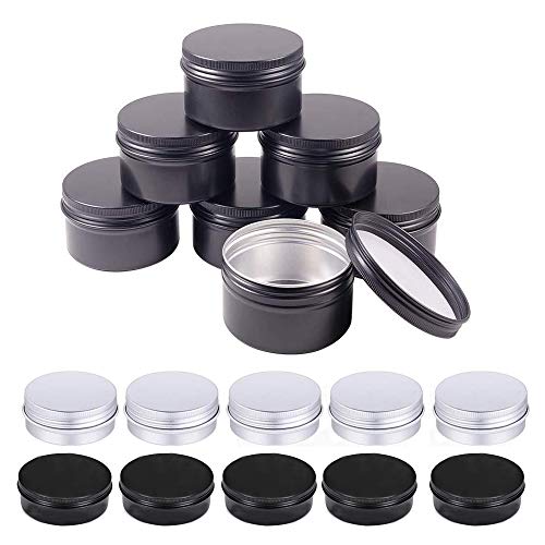 Sweieoni 20Pcs Latas de Aluminio Redondo, Tarros De Aluminio ， Envase Cosmético, con Tapa de Rosca - Ideal para Almacenar Pequeñas Cosas, 20ML+ 24 Etiqueta + 5 Raspador pequeño (Negro y Plata)