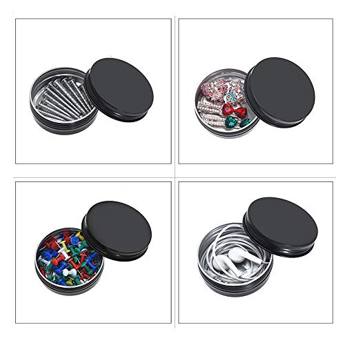 Sweieoni 20Pcs Latas de Aluminio Redondo, Tarros De Aluminio ， Envase Cosmético, con Tapa de Rosca - Ideal para Almacenar Pequeñas Cosas, 20ML+ 24 Etiqueta + 5 Raspador pequeño (Negro y Plata)