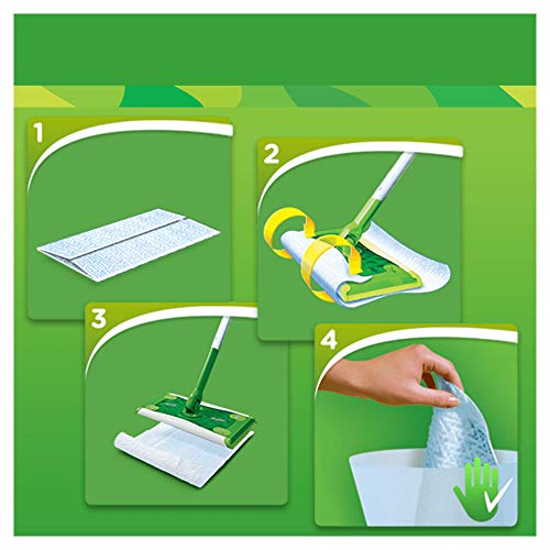 Swiffer Mopa Kit De Inicio Con 1 Mango Y 8 Paños Secos De Recambio, Atrapa Y Retiene El Polvo