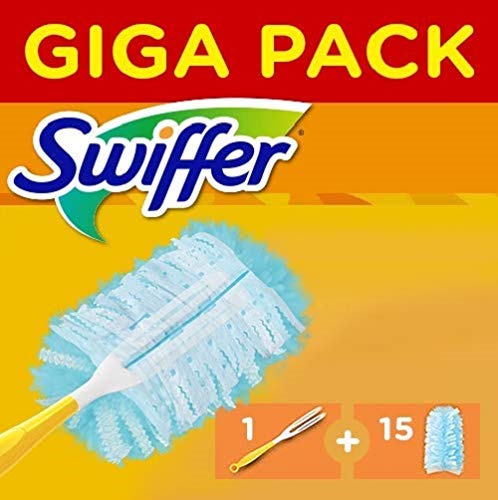 Swiffer Plumero Kit con 1 Mango y 15 Recambios, Atrapa y Retiene hasta 3 Veces más el Polvo y el Pelo que un Plumero de Plumas Convencional