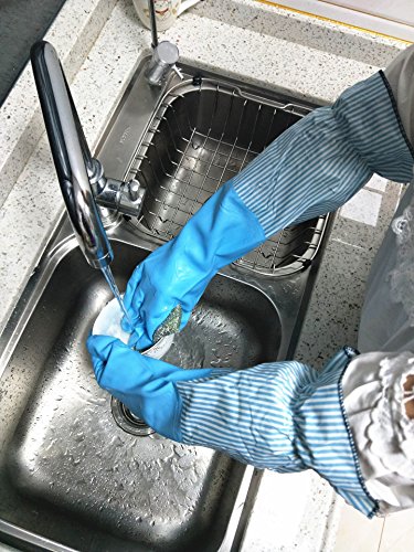 SWIHELP [1 par] Guantes de Látex Hogar, lavandería lavar platos de caucho guantes de limpieza Para el uso de jardinería de limpieza de la cocina en el hogar.[azul]