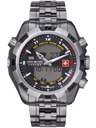 Swiss Military Hanowa - Reloj analógico y Digital de Cuarzo para Hombre con Correa de Titanio, Color Gris