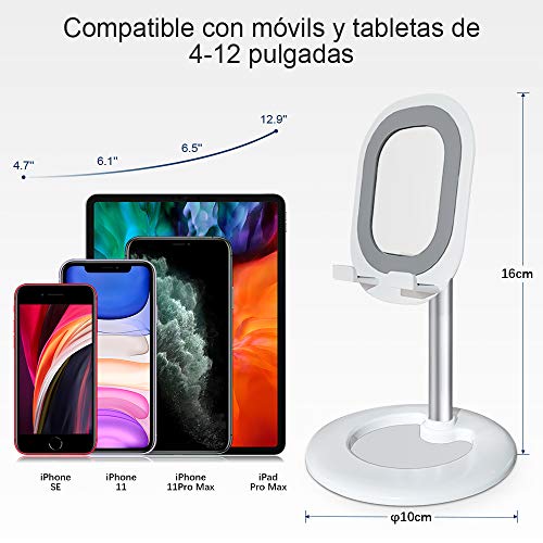 SWN Soporte Tablet Mesa con Espejo, Soporte para movil de Mesa Universal multiángulo Soporte para Todos los móviles y tabletas.