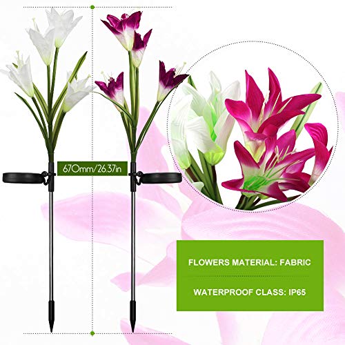 swonuk Lampara Solar Flores,Juego de 3 Luces Solares con 12 Flores de Lirio Luces Exterior Lampara Energía Solar para Jardín, Patio, Césped Decoración