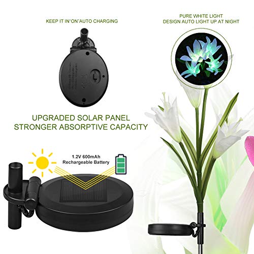 swonuk Lampara Solar Flores,Juego de 3 Luces Solares con 12 Flores de Lirio Luces Exterior Lampara Energía Solar para Jardín, Patio, Césped Decoración