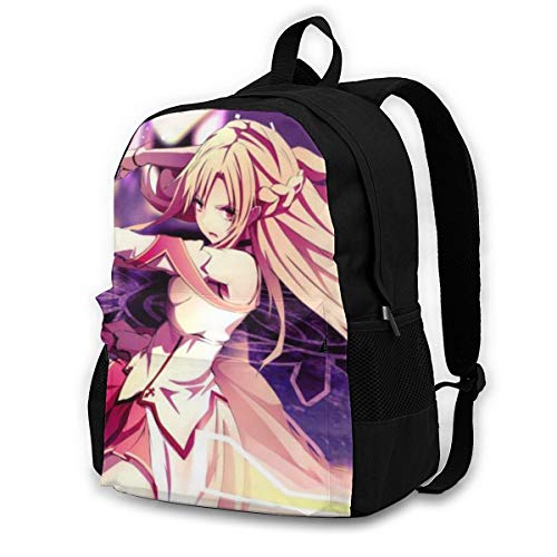 Sword Art Online Yuuki Asuna Colorida Mochila para Adultos Ligeros Bolsas de Viaje Imprimir Mochila Durable Gran Capacidad Mochila Negro, Negro (Negro) - Black-48