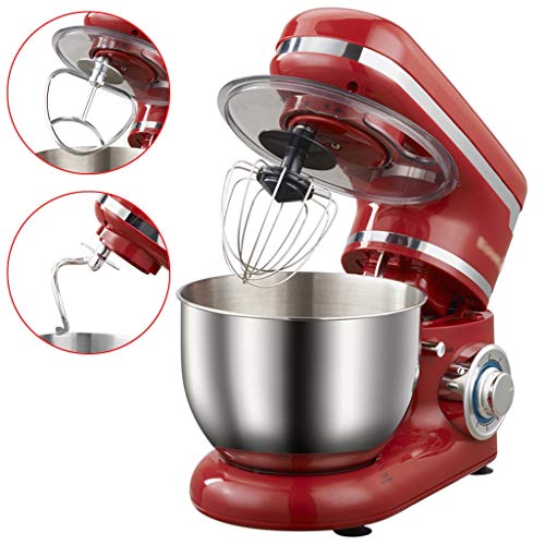 SWQG-Sartén Cocina Eléctrica Batidora Amasadora  de Pie 4L 6 Velocidades con Robots de Cocina Acero Inoxidable Bowl, con Cabeza Inclinable Batidora, Ganchos for Masa, Batidor, Batidor, Echar Escudo