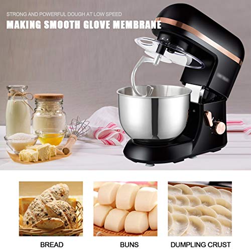 SWQG-Sartén Masa Batidora Amasadora  Pie Chef de Acero Inoxidable Robots de Cocina Máquina Masa del Mezclador Hogar Comercial Alimentos Mezcladores 5L 1000W 6 Velocidades (Color : Black)