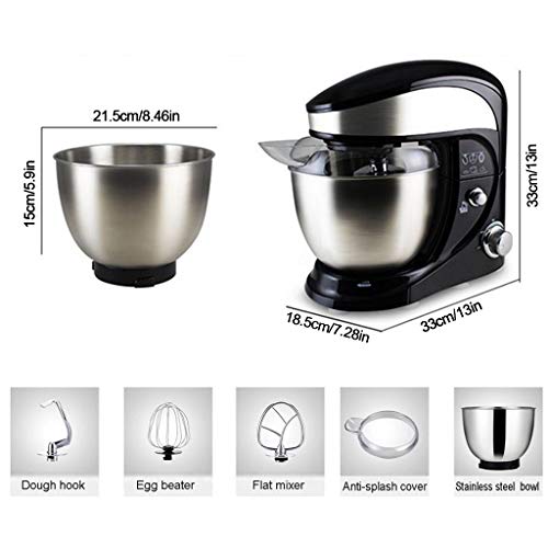 SWQG-Sartén Soporte Eléctrico Robots de Cocina Multifuncional Batidora Amasadora Repostería 4L Masa Blender con Tazón de Acero Inoxidable, K-batidor, Gancho Amasador, Bata, 1000W