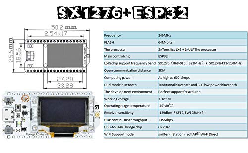 SX1276 Lora ESP32 LX6 Dual-Core 0.96 Pulgadas Blue OLED Bluetooth WiFi Kit 32 Módulo CP2012 IOT Junta de Desarrollo 868MHZ 915MHz para Arduino (SX1276(V2), 868-915MHz