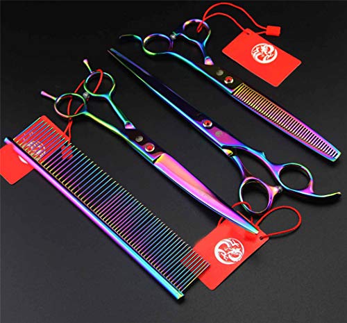 SXFXZ Perro Colorido del Gato Pet Grooming Tijeras 3 Piezas Set Profesional Trimmer Kit 8.0 Pulgadas 440C de Acero de Belleza de Corte Rectas y Curvas para entresacar Tijeras y peines