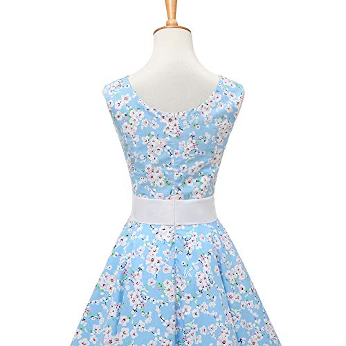 SXSHUN Vestido Retro Años 50 para Mujeres Vestido Vintage Rockabilly Polka Vestido Años 60 sin Mangas Cuello Redondo, Azul/Sakura, L