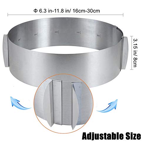 Sycle - Molde redondo para tartas ajustable con escalera, diámetro 16 – 30 cm, círculo de repostería extensible de acero inoxidable, molde redondo para repostería, altura 8 cm