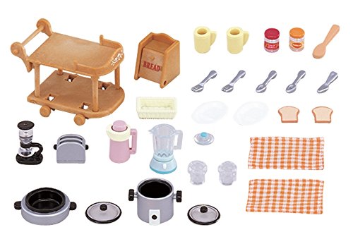 SYLVANIAN FAMILIES Children's Bedroom Furniture Mini muñecas y Accesorios, (Epoch para Imaginar 4254) + Animales Set Utensilios para Cocina (Epoch para Imaginar 5090)