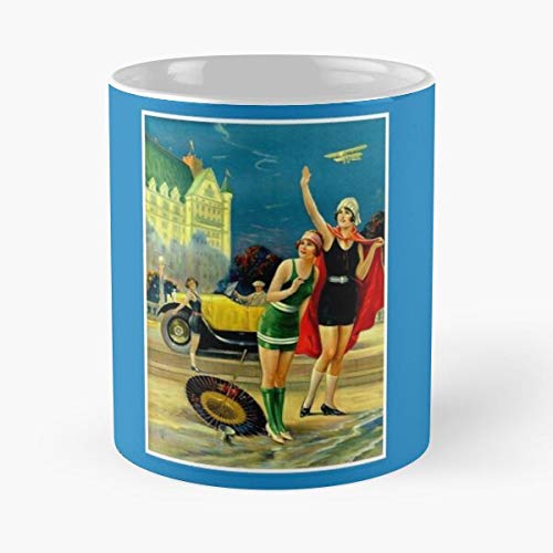 Synamatic Beauties Lamp Pinups Post Bathing Parasol Tires Beach Flappers Umbrella Water La Mejor Taza de café de cerámica Blanca de 11 oz