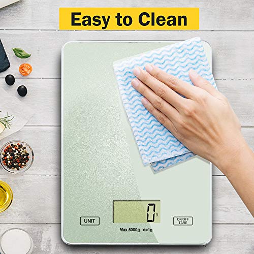 SYOSIN Báscula de Cocina Digital con Pantalla LCD Báscula de Alimentos con Vidrio Templado para cocinar y Hornear Báscula eléctrica para Alimentos de 5 kg / 11 LB Báscula de Cocina precisa