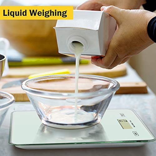 SYOSIN Báscula de Cocina Digital con Pantalla LCD Báscula de Alimentos con Vidrio Templado para cocinar y Hornear Báscula eléctrica para Alimentos de 5 kg / 11 LB Báscula de Cocina precisa