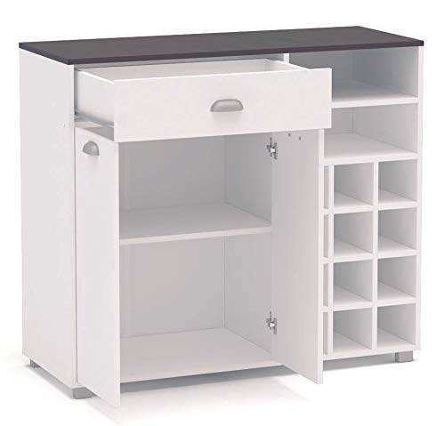 SZ Suarez Buffet Asfeld botellero 2 Puertas 1 cajón Blanco Cocina Mueble Moderno almacenaje 101x90x40 cm