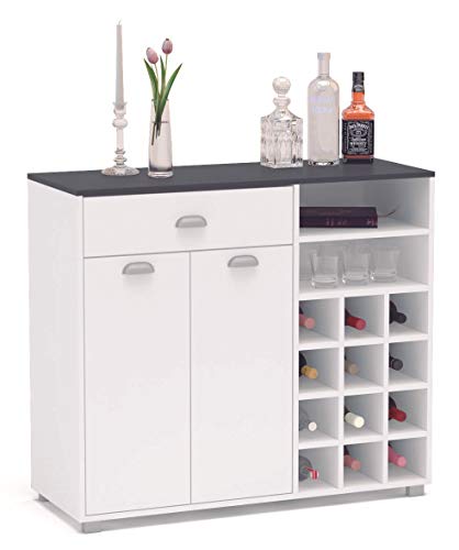 SZ Suarez Buffet Asfeld botellero 2 Puertas 1 cajón Blanco Cocina Mueble Moderno almacenaje 101x90x40 cm