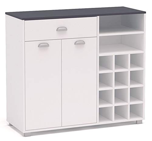 SZ Suarez Buffet Asfeld botellero 2 Puertas 1 cajón Blanco Cocina Mueble Moderno almacenaje 101x90x40 cm