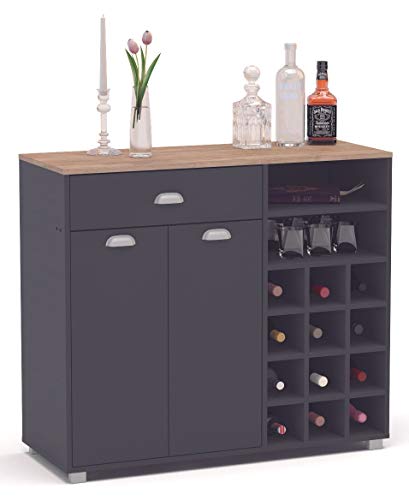 SZ Suarez Buffet Asfeld botellero 2 Puertas 1 cajón Cocina Gris Grafito Mueble Auxiliar almacenaje 101x90x40 cm