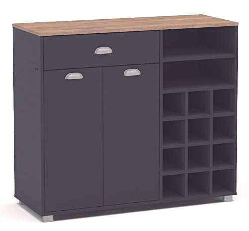 SZ Suarez Buffet Asfeld botellero 2 Puertas 1 cajón Cocina Gris Grafito Mueble Auxiliar almacenaje 101x90x40 cm