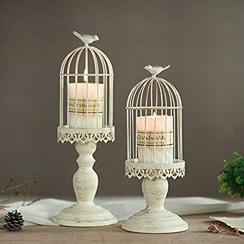 Sziqiqi Candeleros de Retro con Forma de Jaula de pájaro, Decoraciones para la Mesa de Boda, Decoraciones caladas de Hierro, S + L