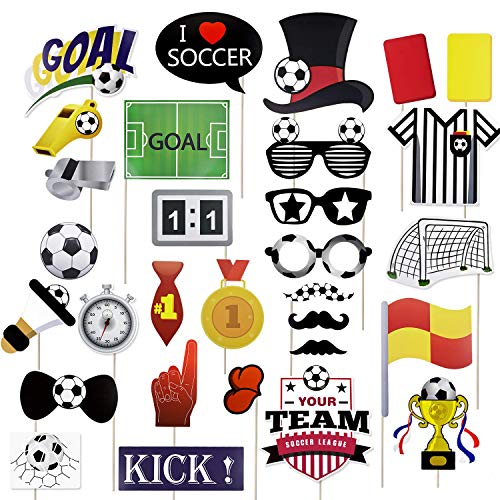 SZSMART 30pcs Fútbol Photo Props Fotocall, Accesorios de Fútbol Photo Booth Atrezzo Favorecer, Fiesta Deportiva Photo Booth Props Kit Decoraciones del Partido de Fútbol