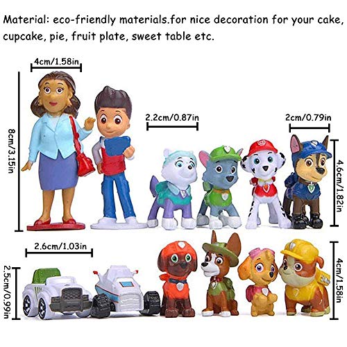 SZWL Muñecos patrulla canina, Caricatura Paw Dog Patrol Cake Topper Mini Juego de Figuras, Fiesta de Cumpleaños DIY Decoración Suministros（12PCS）