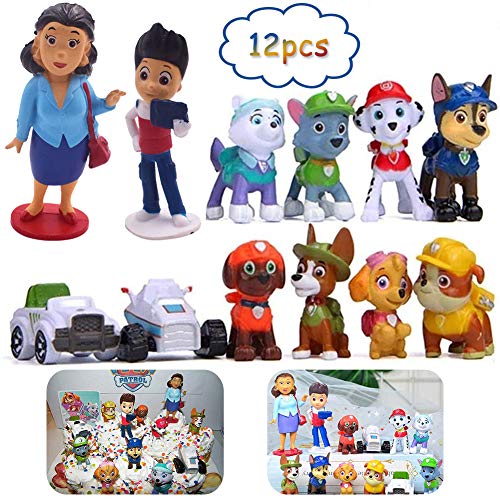 SZWL Muñecos patrulla canina, Caricatura Paw Dog Patrol Cake Topper Mini Juego de Figuras, Fiesta de Cumpleaños DIY Decoración Suministros（12PCS）