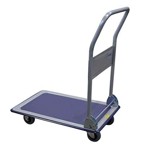 T-EQUIP PFW-150R - Carro de plataforma plegable con revestimiento antideslizante, capacidad 150 kg, carro de transporte, carro de mano, carrito, color plateado y azul