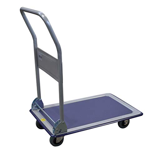 T-EQUIP PFW-150R - Carro de plataforma plegable con revestimiento antideslizante, capacidad 150 kg, carro de transporte, carro de mano, carrito, color plateado y azul