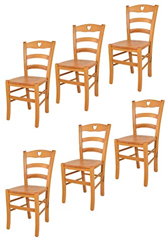 t m c s Tommychairs - Set 6 sillas Cuore para Cocina y Comedor, Estructura en Madera de Haya Color Miel y Asiento en Madera