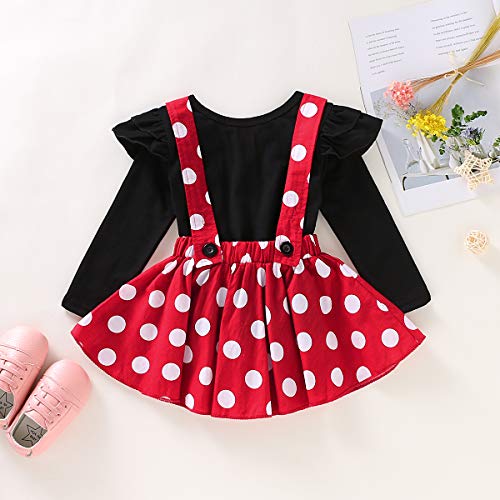 T TALENTBABY Conjunto de Top de Falda para niñas pequeñas y bebés recién Nacidos con Volantes Top de Cuadros Lisos Falda de Lunares de Bowknot Negro Rojo, 12-18 Meses