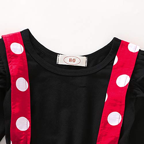 T TALENTBABY Conjunto de Top de Falda para niñas pequeñas y bebés recién Nacidos con Volantes Top de Cuadros Lisos Falda de Lunares de Bowknot Negro Rojo, 12-18 Meses