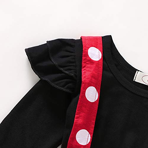 T TALENTBABY Conjunto de Top de Falda para niñas pequeñas y bebés recién Nacidos con Volantes Top Liso a Cuadros Falda de Lunares de Bowknot Negro Rojo, 24-36 Meses