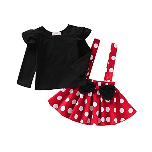 T TALENTBABY Conjunto de Top de Falda para niñas pequeñas y bebés recién Nacidos con Volantes Top Liso a Cuadros Falda de Lunares de Bowknot Negro Rojo, 24-36 Meses