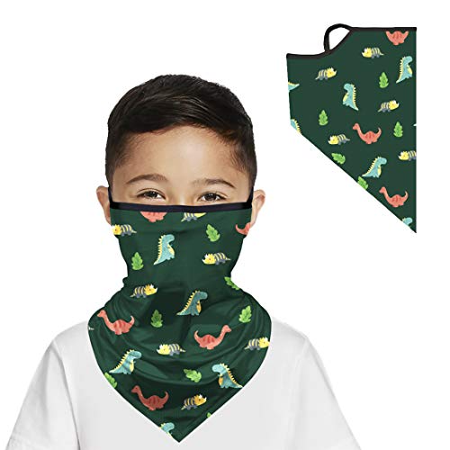 T-XYD Bandana de Polaina de Cuello Pañuelo Triángulo de Dinosaurio Encantador Pasamontañas Unicornio Ligero Transpirable Anti-UV a Prueba de Polvo con Gancho para la Oreja para niños,Verde