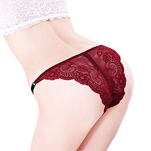 T-YIFUZX Seda de Hielo sin Rastro Pantalones de Cintura Baja de una línea Fabric Tela de algodón triángulo Ropa Interior de Mujer Vino Rojo XL