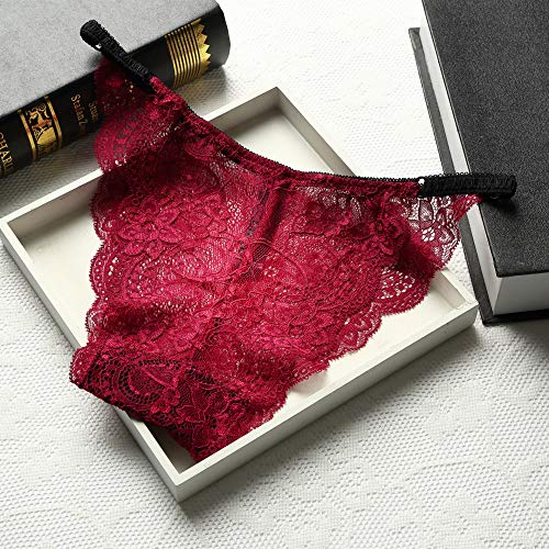 T-YIFUZX Seda de Hielo sin Rastro Pantalones de Cintura Baja de una línea Fabric Tela de algodón triángulo Ropa Interior de Mujer Vino Rojo XL