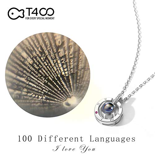 T400 Plata de Ley 925 Collar I Love You 100 Idiomas Te Amo Proyección Collar Colgante,Cadeaux pour Femmes Filles,40+3CM