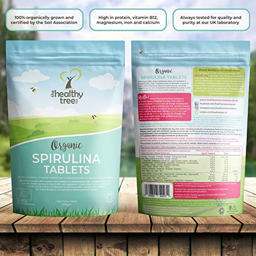 Tabletas de Espirulina Orgánica de TheHealthyTree Company - Vegano, Alta en Vitamina B12, Proteína, Magnesio, Hierro y Calcio - Espirulina Pura Certificada por el Reino Unido, 600 x 500 mg (300 g)