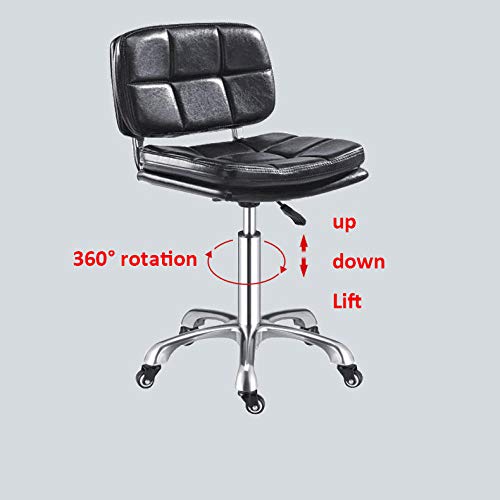 Tabourete Reglable en Altura con Rueditas，Taburete Bar Regulable con Negro Cuero Sintético Asiento，Altura Regulable 43-58 cm，160kg de Capacidad de Carga，Taburete Estetica Ruedas con Respaldo para Pel