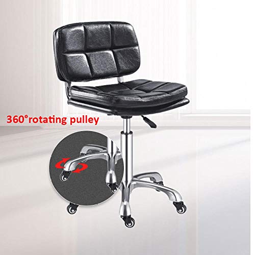 Tabourete Reglable en Altura con Rueditas，Taburete Bar Regulable con Negro Cuero Sintético Asiento，Altura Regulable 43-58 cm，160kg de Capacidad de Carga，Taburete Estetica Ruedas con Respaldo para Pel