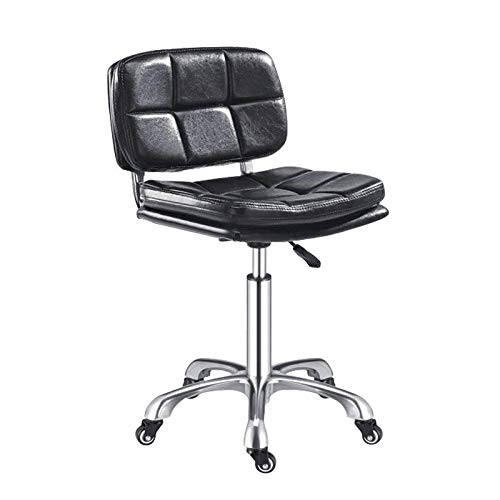 Tabourete Reglable en Altura con Rueditas，Taburete Bar Regulable con Negro Cuero Sintético Asiento，Altura Regulable 43-58 cm，160kg de Capacidad de Carga，Taburete Estetica Ruedas con Respaldo para Pel