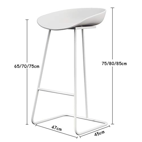 Taburete de Bar Arte de Hierro Desayuno Silla Alta con Las piernas de Soporte Blanco para café/Dormitorio/Sala de Estar/balcón (Altura sentada: 65/70 / 75cm)