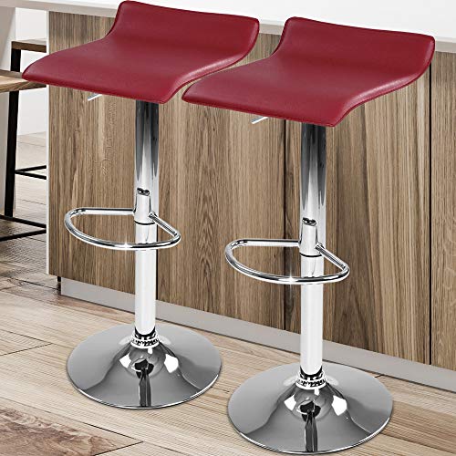 Taburete de Bar - con Reposapiés, en Metal Cromado y Cuero Artificial, Giratorio, Regulable en Altura, Color y Juego a Elegir - Sedia, Silla, Taburete, Comedor, Mueble (Vino rojo, Juego de 2)