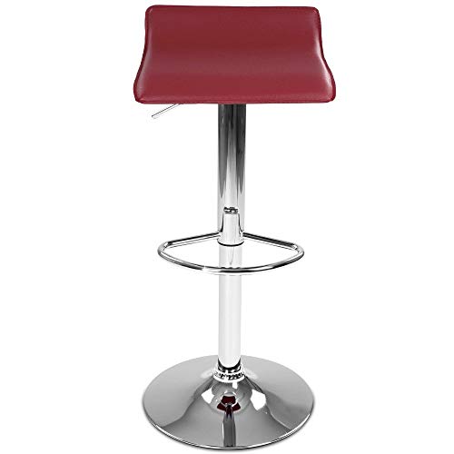 Taburete de Bar - con Reposapiés, en Metal Cromado y Cuero Artificial, Giratorio, Regulable en Altura, Color y Juego a Elegir - Sedia, Silla, Taburete, Comedor, Mueble (Vino rojo, Juego de 2)