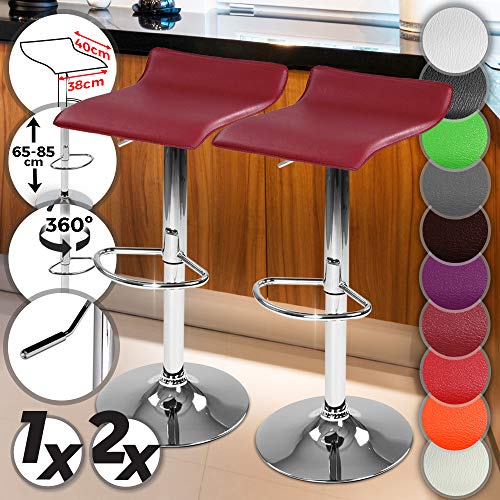 Taburete de Bar - con Reposapiés, en Metal Cromado y Cuero Artificial, Giratorio, Regulable en Altura, Color y Juego a Elegir - Sedia, Silla, Taburete, Comedor, Mueble (Vino rojo, Juego de 2)