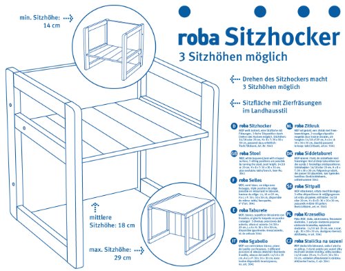 Taburete roba para niños en estilo country, taburete reversible con 3 alturas de asiento, blanco